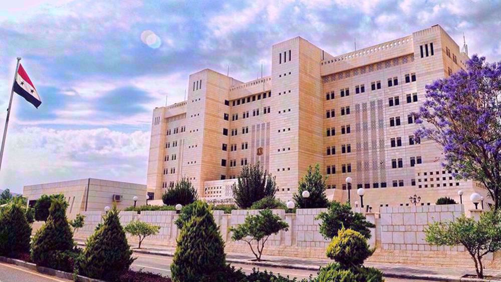 The file photo shows a view of the Syrian Ministry of Foreign Affairs and Expatriates building in the capital, Damascus.