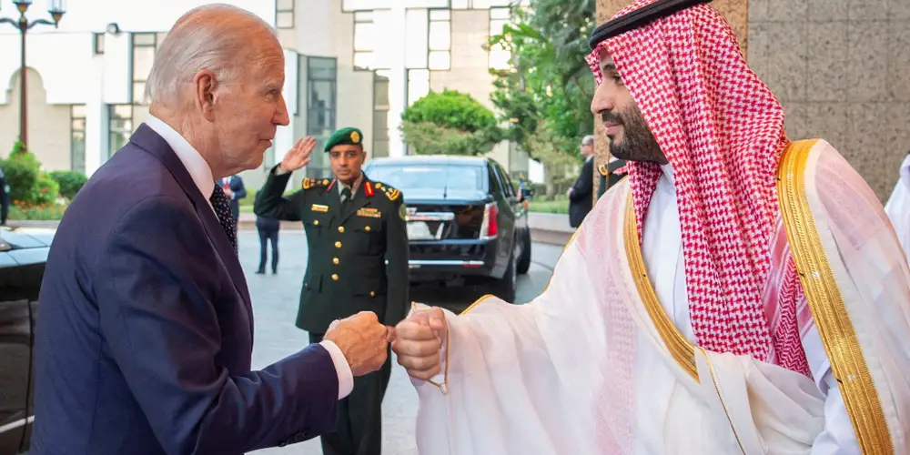 Meeting of US President Joe Biden and Saudi Crown Prince Mohammed bin Salman.