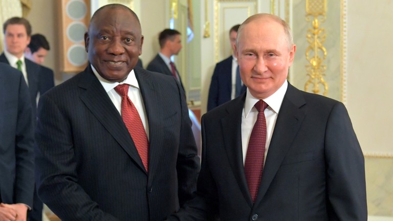 Russian President Vladimir Putin and South African President Cyril Ramaphosa (right) join forces ahead of discussions with African leaders in St. Petersburg to explore potential avenues for resolving the Ukraine situation on June 17, 2023.