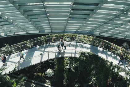 people walking on bridge