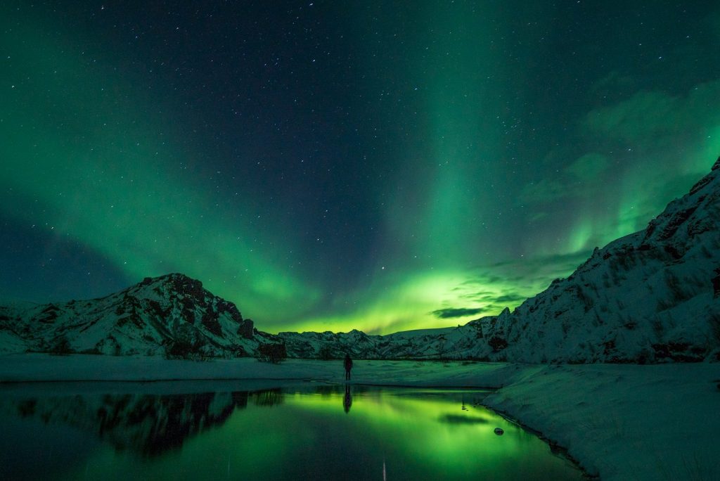 snow mountain with Aurora borealis Iceland Discover Paradise