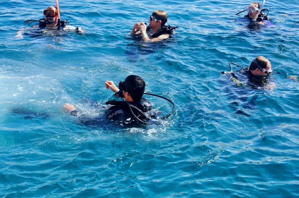a group of people in the water with scuba gear The Adventure of Snorkeling Beneath the Surface