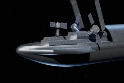 An illustration of a SpaceX Starship deploying several orbital manufacturing satellites in space. (Image credit: Victus Solis)