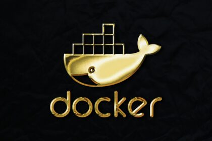 a golden docker logo on a black background