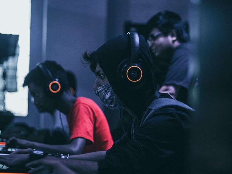 group of computer gamers in a computer shop Play Games