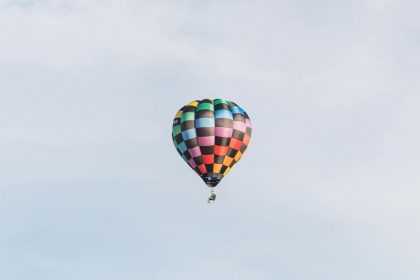 Checkered Hopper Balloon in the Blue Sky