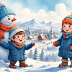 winter, children, snowman