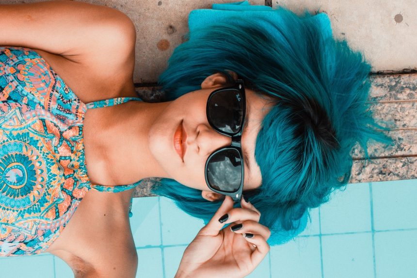 sunglasses, woman, pool