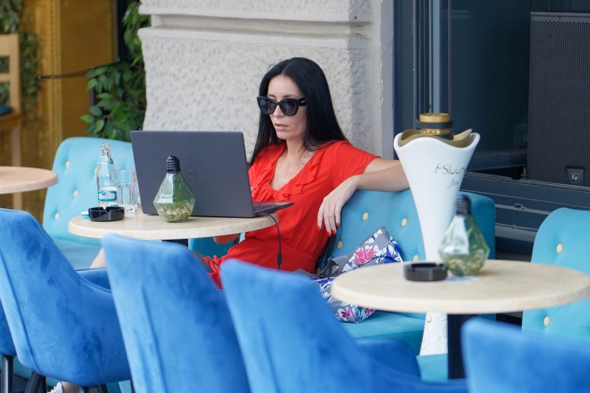 woman, work from anywhere, cafe