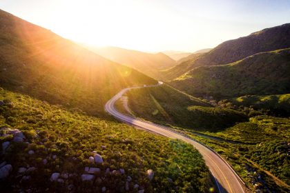 mountain pass during sunrise