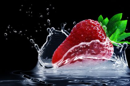 strawberry, splash, water