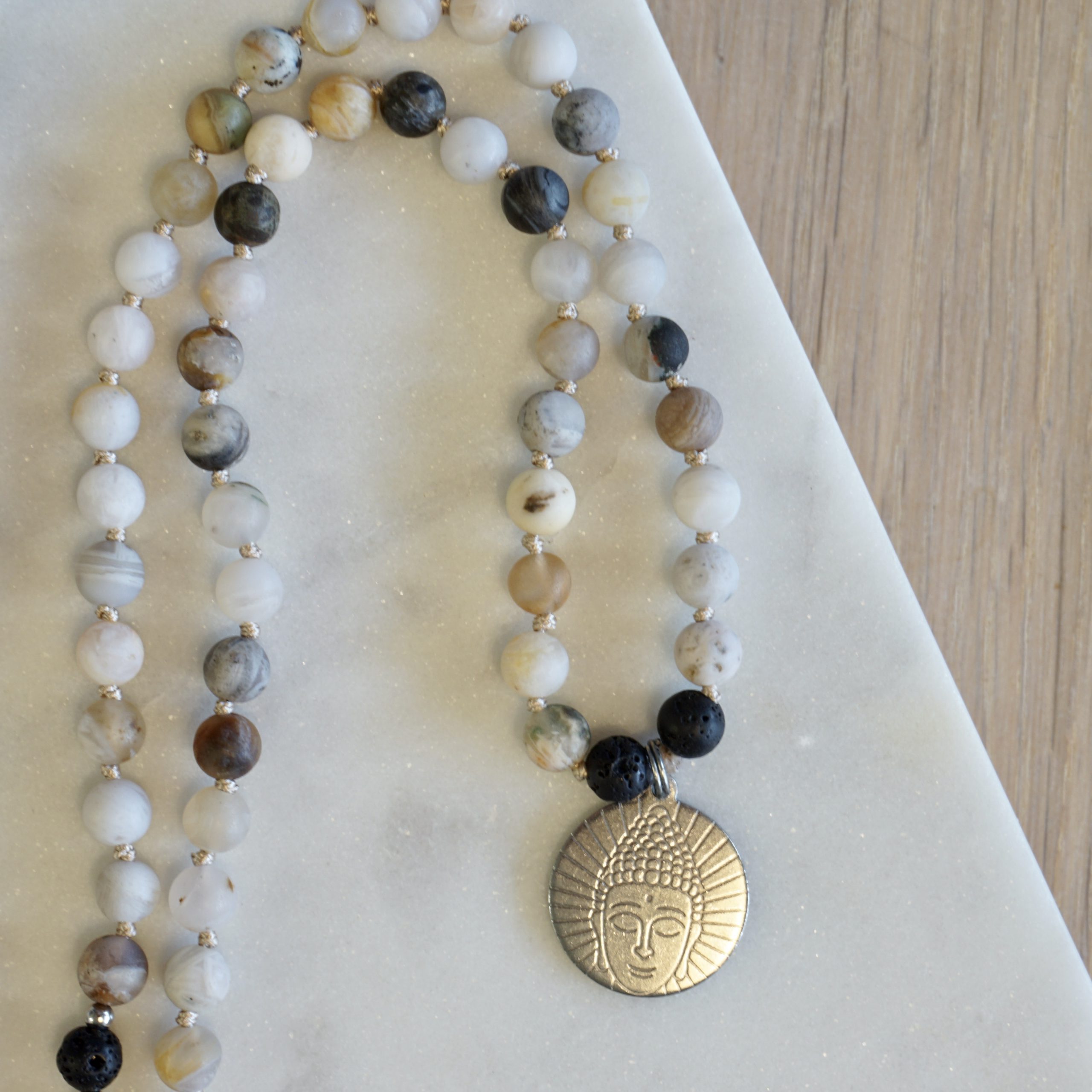 Matte bambu agate 108 bead mala