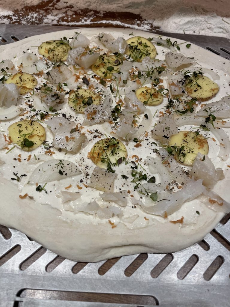 pizza bianca tørrfisk bottarga