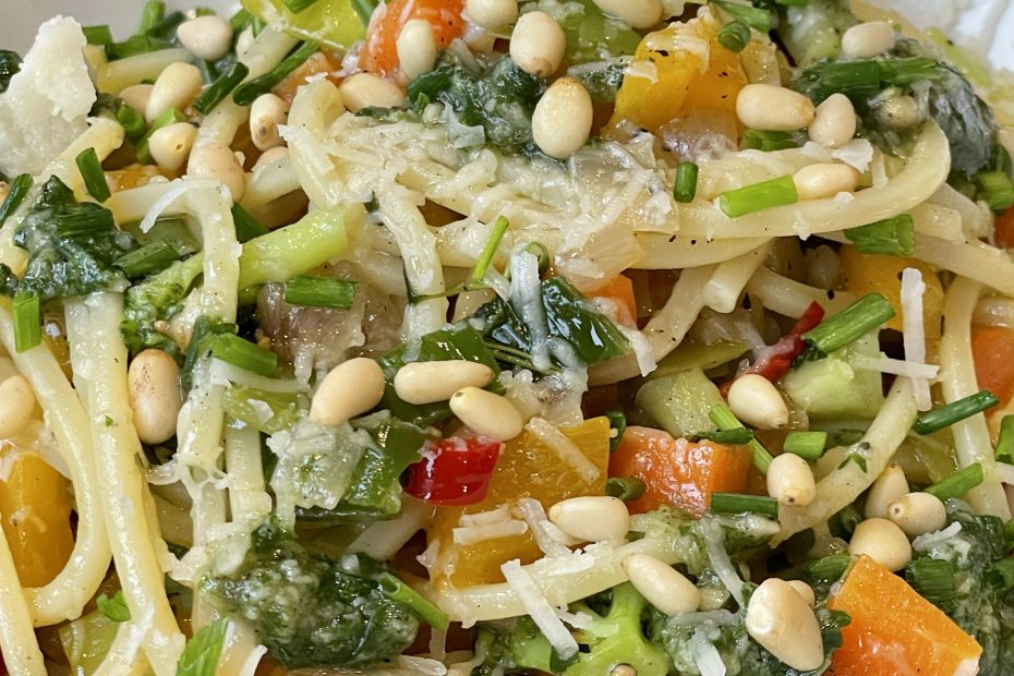 Spaghetti vegetar med pesto