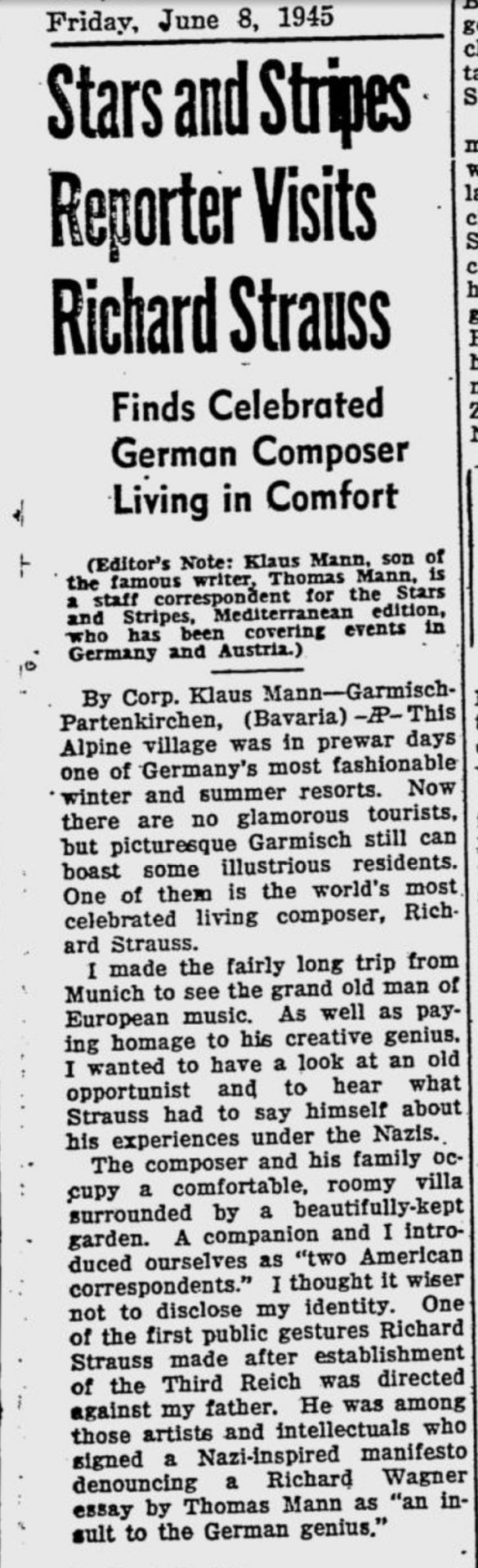 Article of Klaus Mann on Richard Strauss Klaus Mann über Richard Strauss