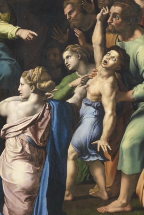 Raffael_Verklärung_Ausschnitt_re_u Raffael, Die Verklärung Christi, Ausschnitt aus dem Dokumentarfilm über Leben und Werk von Raffael