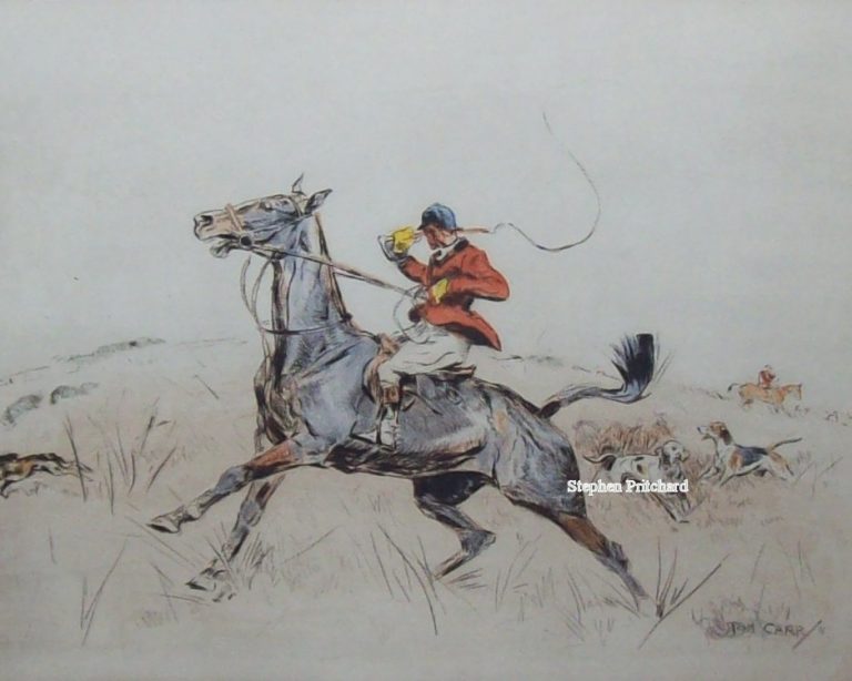 Tom Carr Etching A Woodland Hunt Leu in down there print