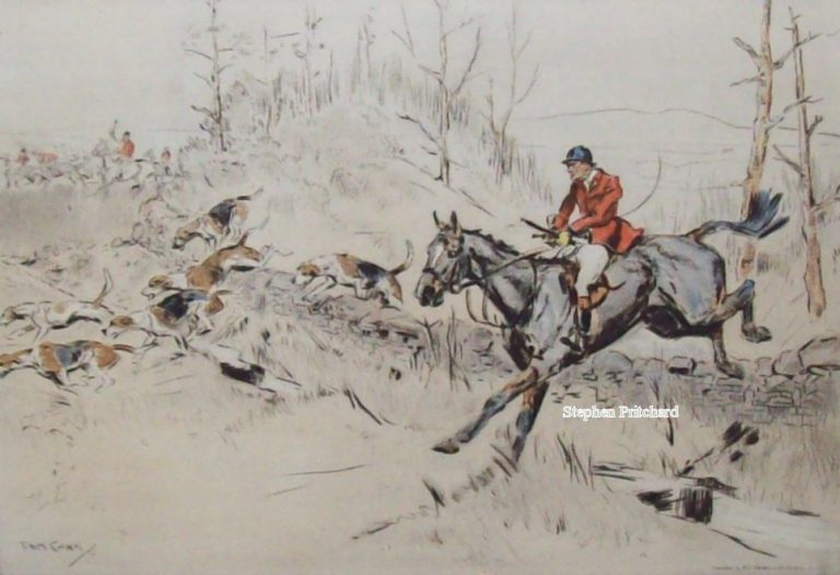Tom Carr Etching A Woodland Hunt Leu in down there print