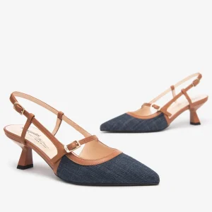 NeroGiardini Slingbacks leer en stof (jeans) model E615470D 214