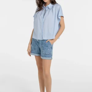 YAYA Denim short met koordsluiting en opgestikte zakken