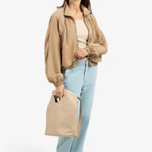 YAYA Leren schoudertas met driehoekige handgreep kleur beige