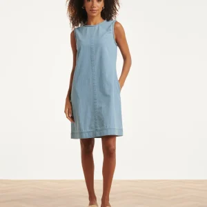 Lichtblauwe Mouwloze Denim Look Jurk | Denim