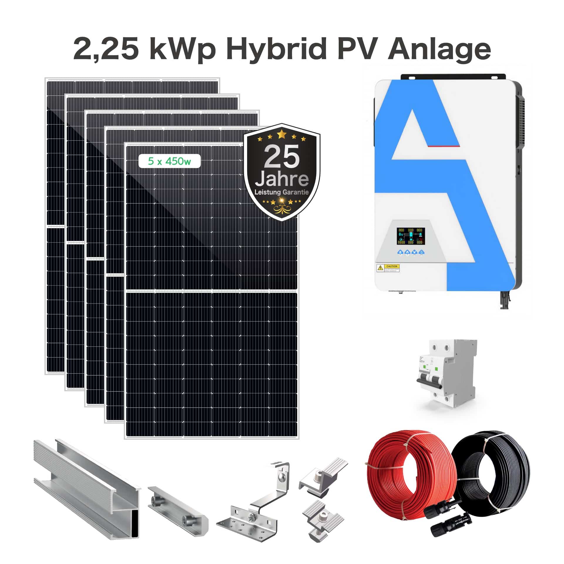 Hybrid 2,25 kWp PV-Anlage mit 6200w Wechselrichter 2.499,00 €