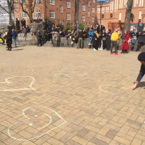 Heart themed co-created chalk drawing