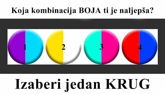 Koja kombinacija BOJA ti se NAJVIŠE sviđa? Tvoj IZBOR otkriće SVE O TEBI Koja kombinacija BOJA ti se NAJVIŠE sviđa? Tvoj IZBOR otkriće SVE O TEBI