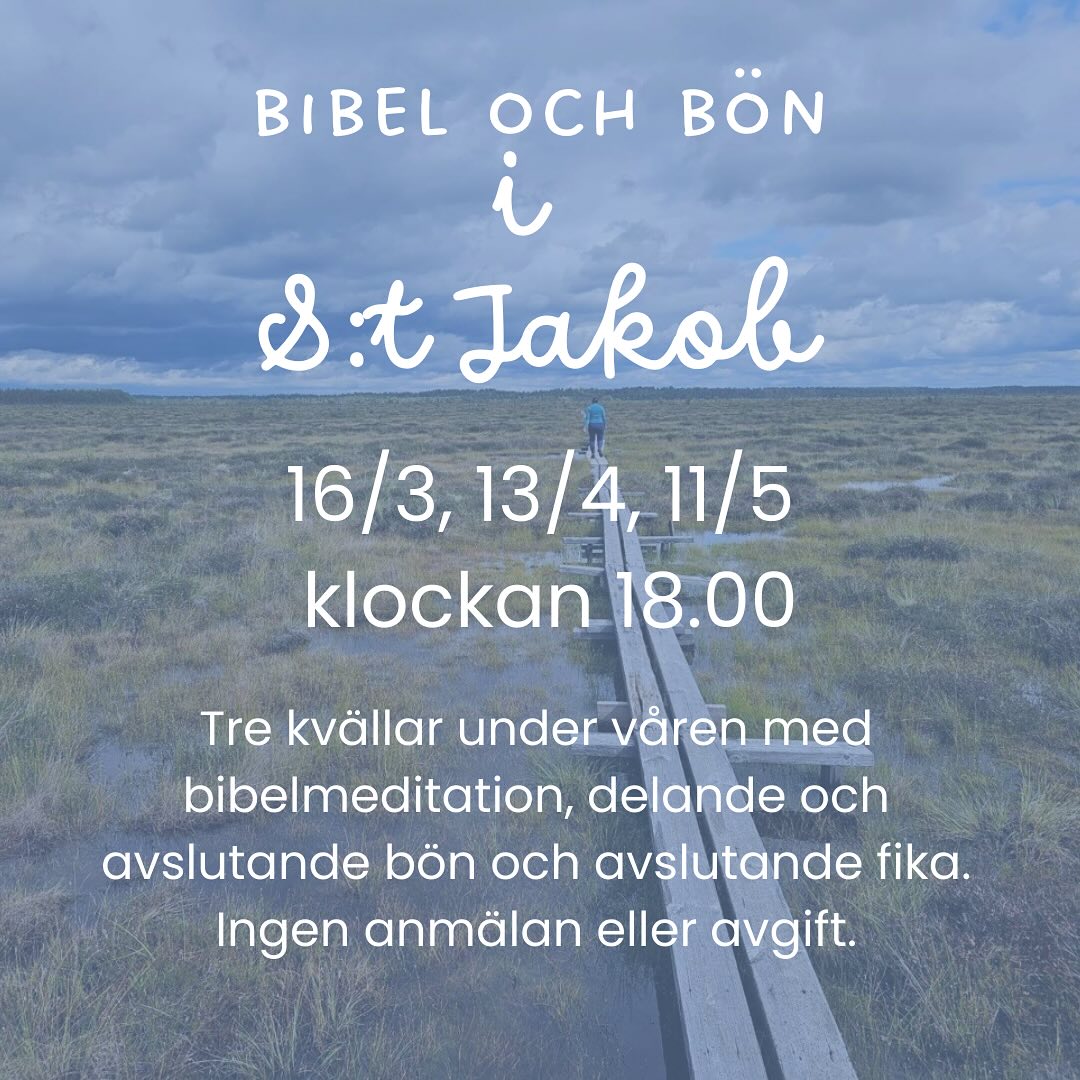 Om några veckor börjar vi med ”Bibel och bön” igen. Vi börjar med en stunds bibelmeditation och sedan delande med varandra. Vi avslutar kvällen med en enkel fika.
Ansvarar gör Frida Fransson, Mari Frigell och Maria Fässberg Norrhall.