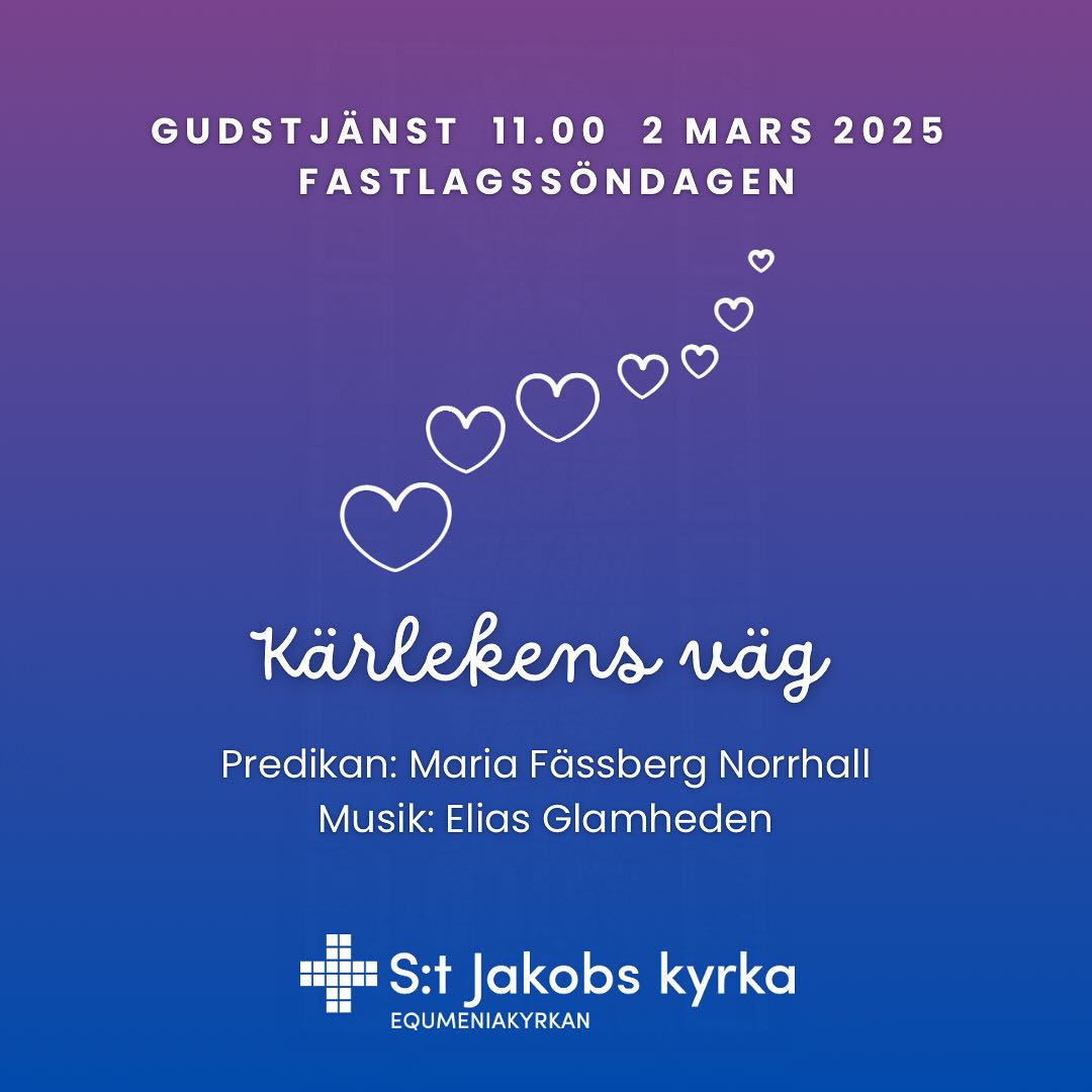På söndag är det fastlagssöndagen och då firar vi som vanligt gudstjänst kl 11. Maria predikar och Elias Glamheden spelar för första gången i vår gudstjänst.