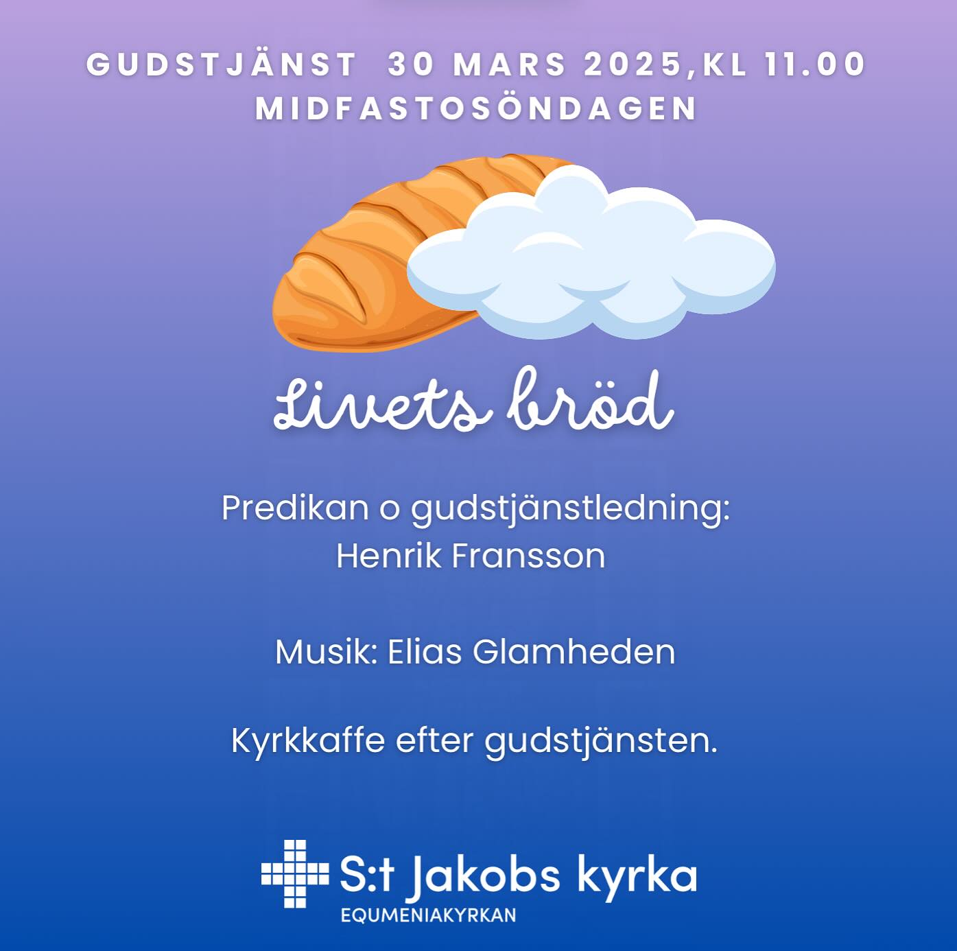 Välkommen till en gudstjänst mitt i fastan! S:t Jakob kl 11. ❣️🙏