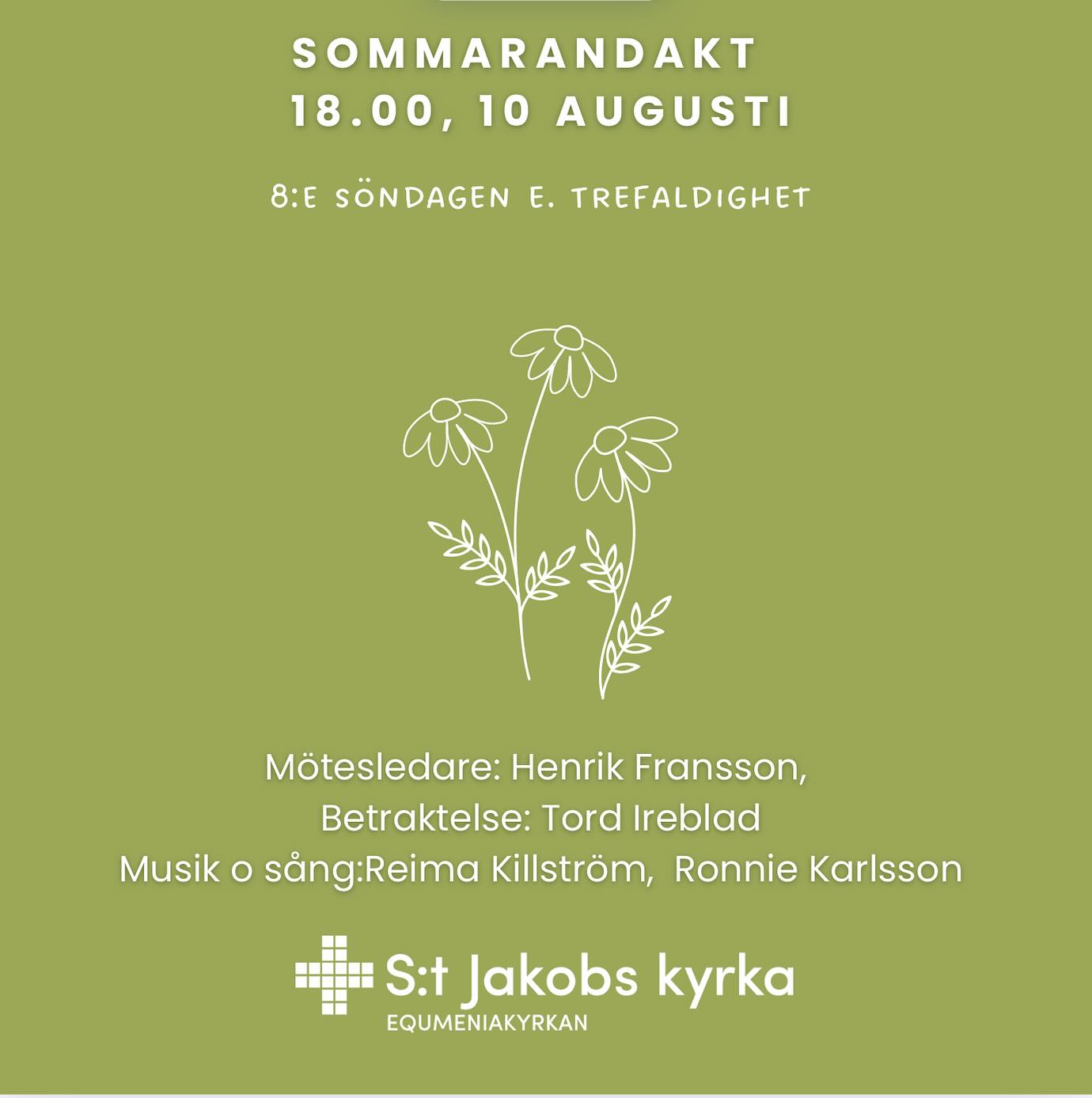 Välkommen till S:t Jakob, Sommarandakt med fin sång och musik. Enkel servering efteråt ❣️☕️🙏