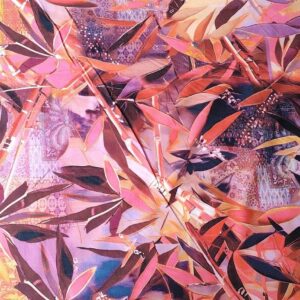 lap 244P Stenzo tricot   - circa 110 lengte  breedte 150 cm pinked purple summer leaves