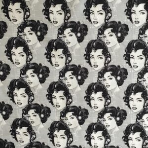 lap 244J Stenzo tricot   - circa 250  lengte  breedte 150 cm black & grey lady faces