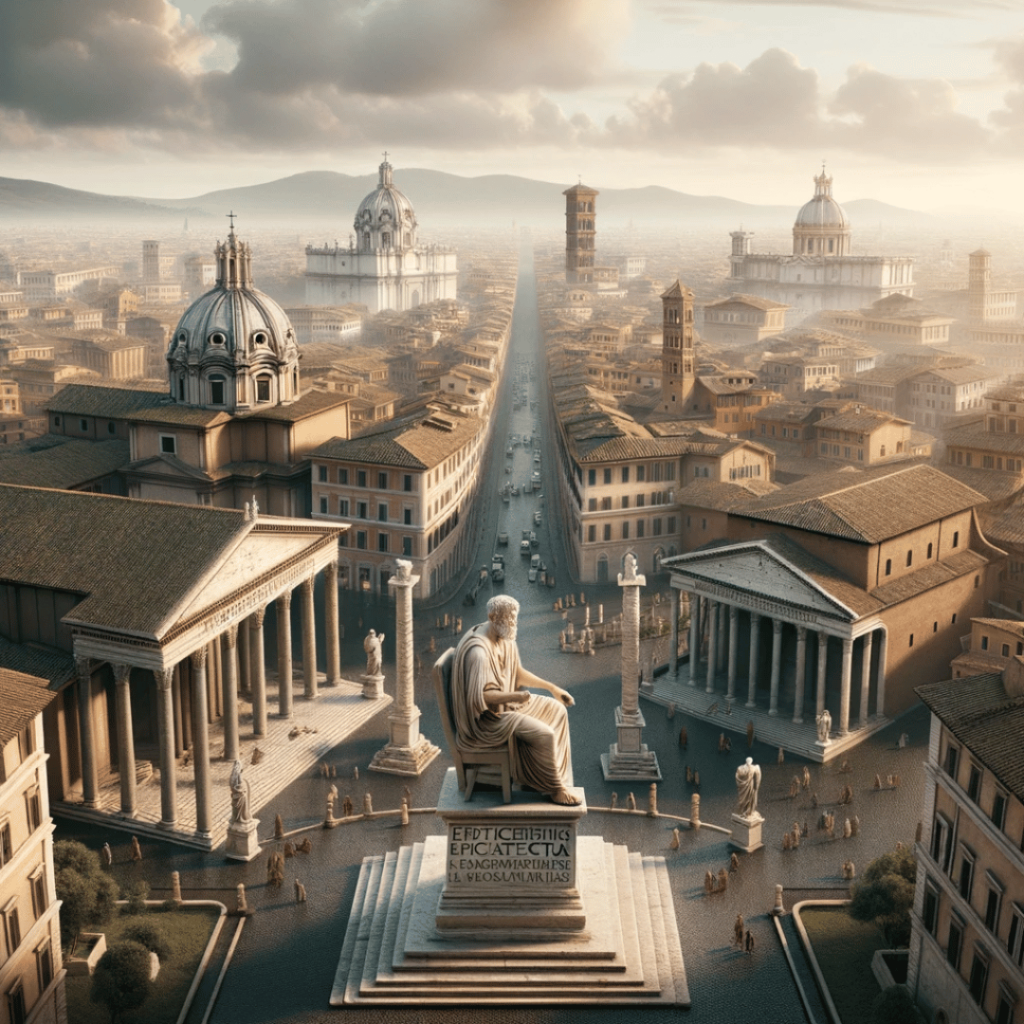 En översikt från ovan genom en illustration som liknar romarrikets gator.