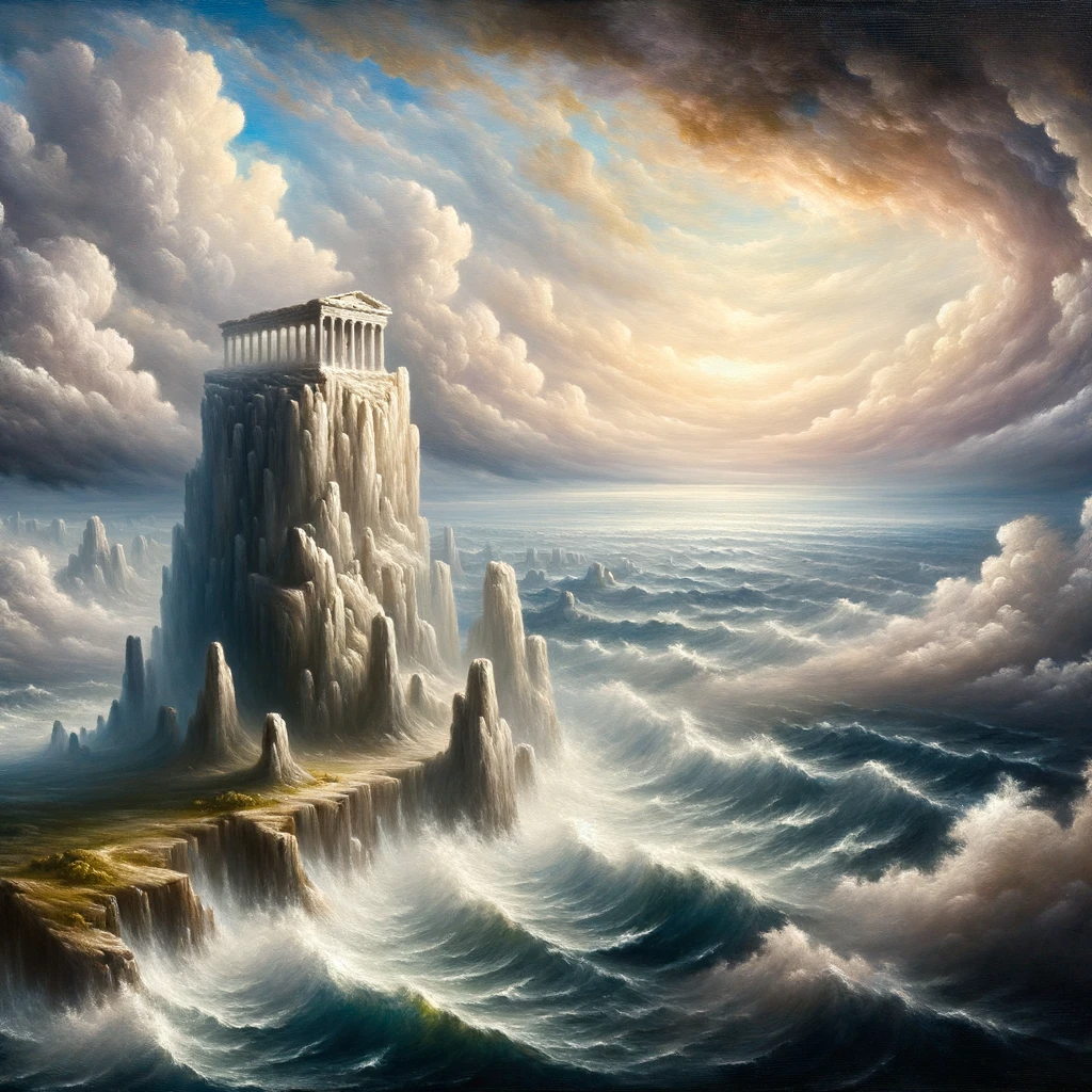 En illustration av en klippa bredvid havet i stormoväder som representerar en känsla av ånger.