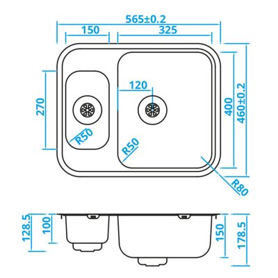 CARESSI CABLPP1532R50 spoelbak Basic Line