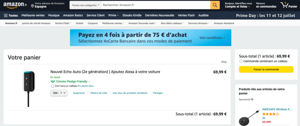 panier d'achat du site amazon