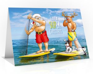 sup christmas card santa and rudolph paddling single card