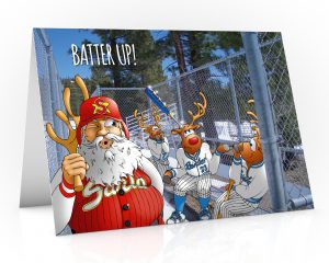 baseball christmas card santa stolen rudolphs antler single card
