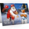 baseball christmas card with santa throwing rudolphs nose single card