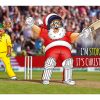 cricket christmas card with santa celebrating like ben stokes single card