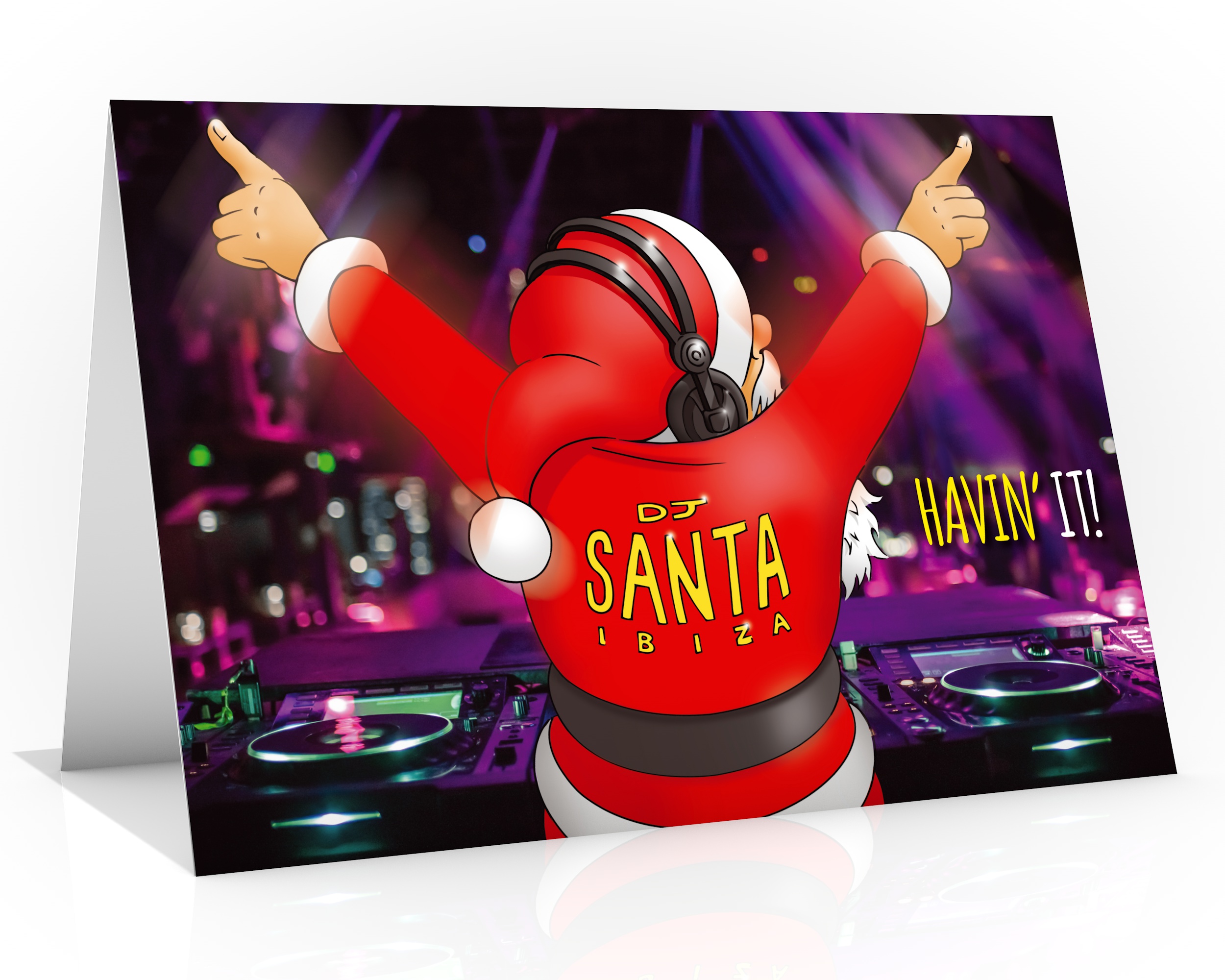 dj christmas card santa havin it in ibiza single card