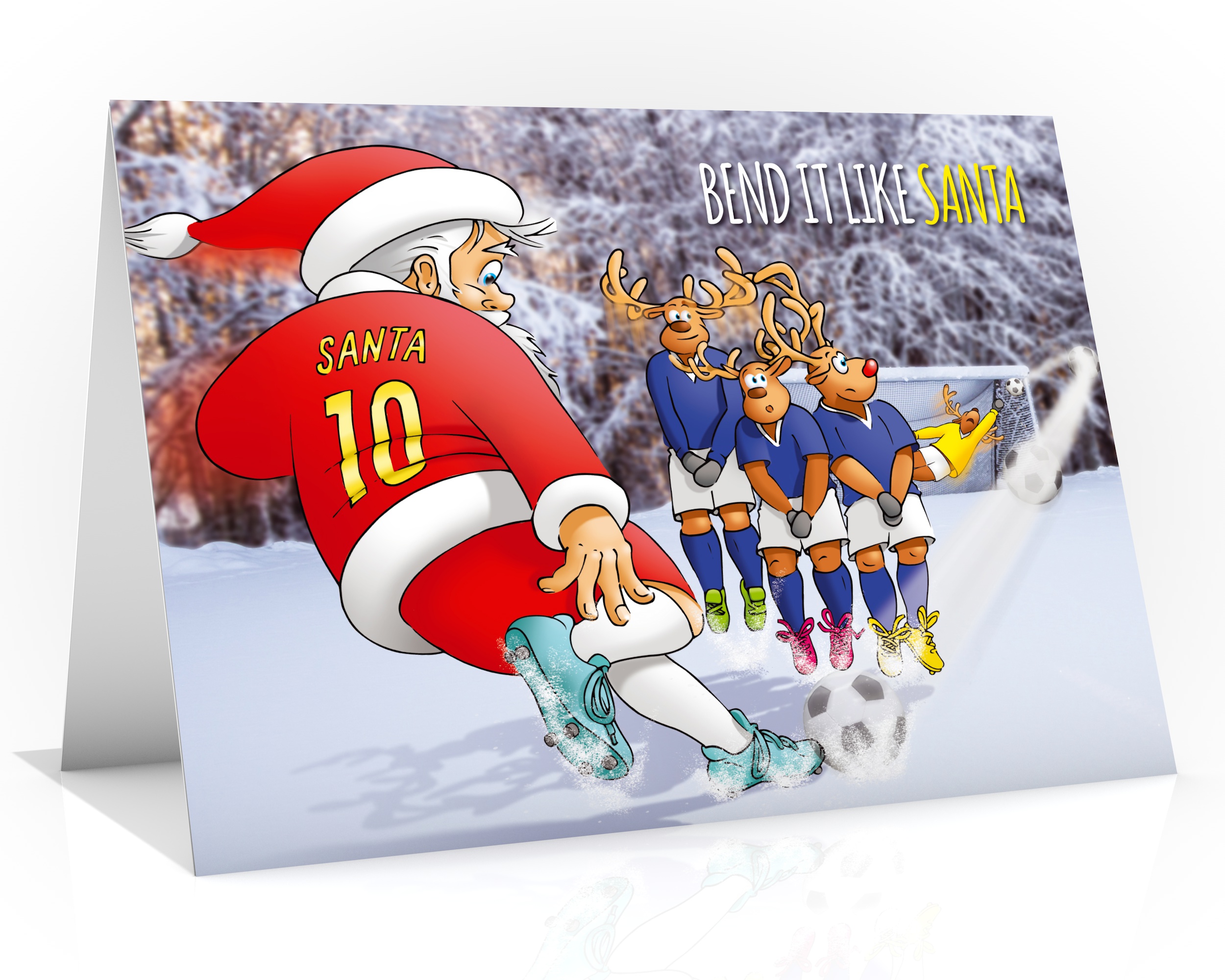 football christmas card bend it like santa single card