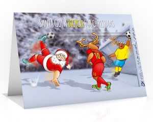 football christmas card santa bicycle kick single card