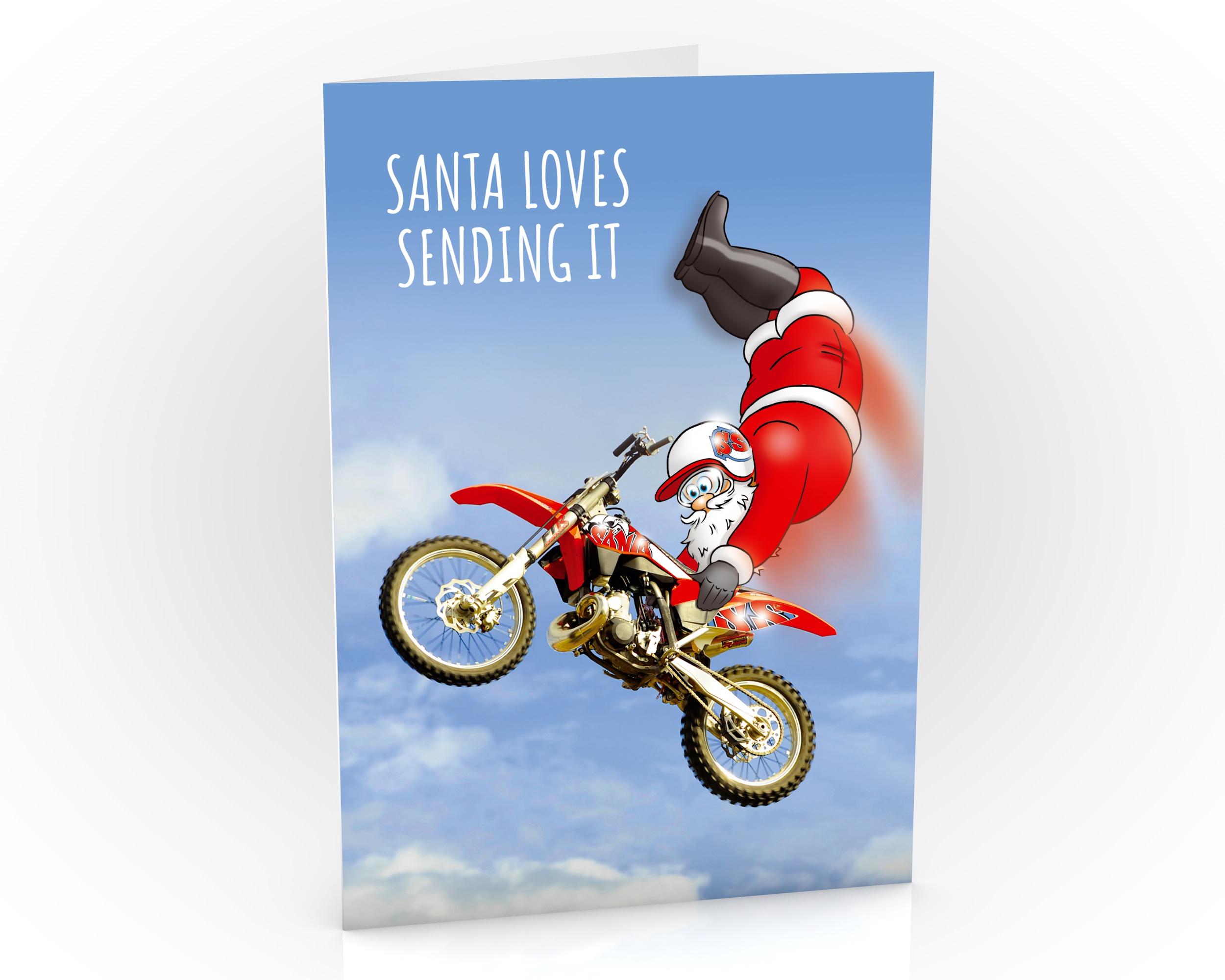 freestyle motocross christmas card fmx santa doing double hart attack single card