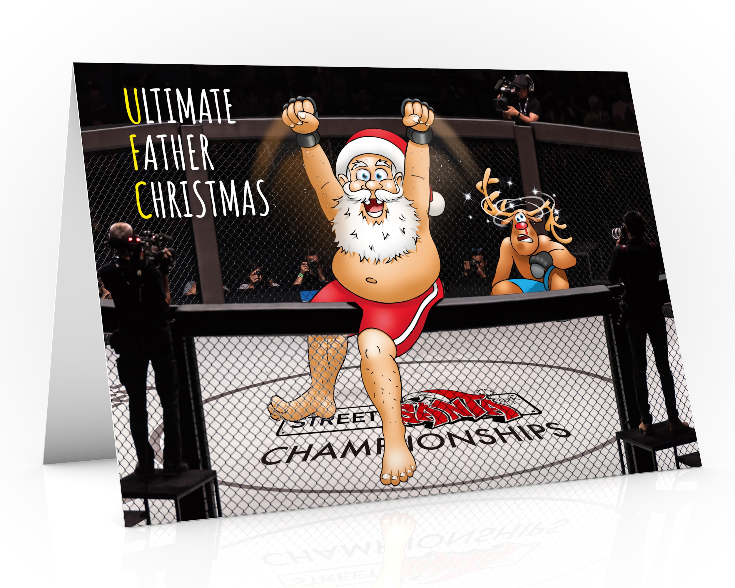 mma christmas card ufc santa up on fence single card