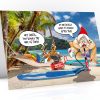 paddleboard christmas card santa inflating sup single card