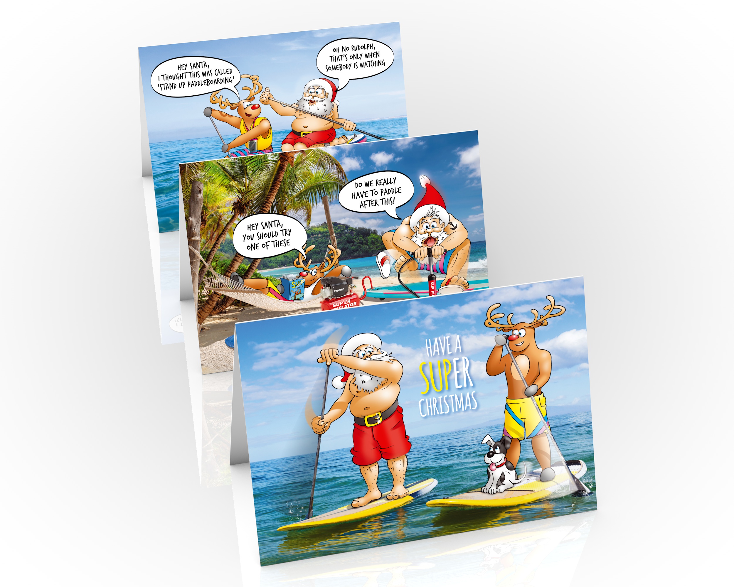 paddleboard sup christmas cards 3 card mixed pack